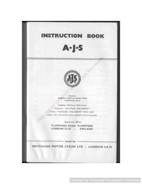 AJS 14 -250cc o.h.v. Instruction Manual