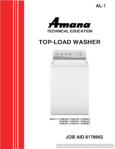 Amana NTW5200T Top Load Washer Service Manual