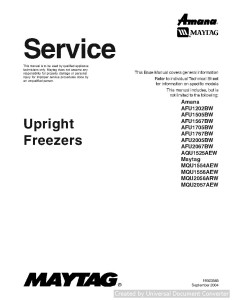 Amana AFU1505BW Upright Freezer Service Manual