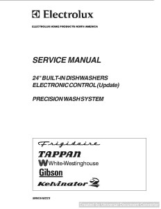 Frigidaire Dishwasher 24 inch Built-In Electronic (5995293536-Update) Service Manual 