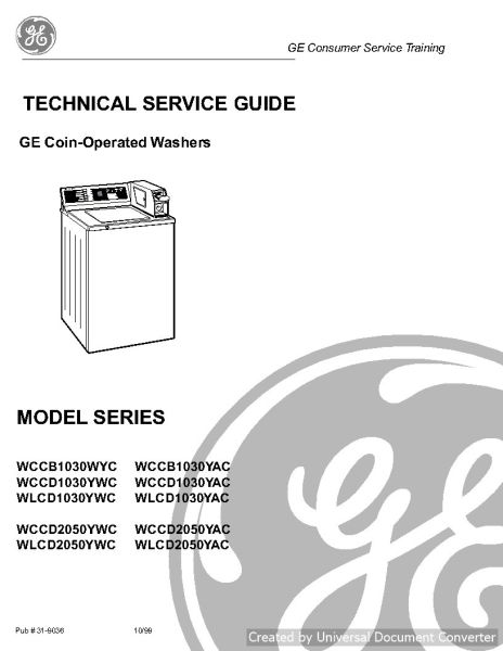 GE WCCD1030YAC Coin-Operated Technical Service Guide