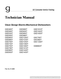 Ge GSD700T Clean Design Electro-Mechanical Dishwashers Manual