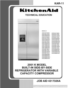 Whirlpool Refrigerator KAR-11 KA 2001 K Model BI SxS Refrigerator with Variable Capacity Compressor Service Manual