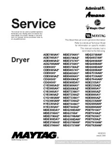 Maytag Amana CYE3005AG Dryer Service Manual