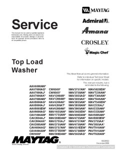 Maytag Amana AAV7000AJ Top Load Washer Service Manual